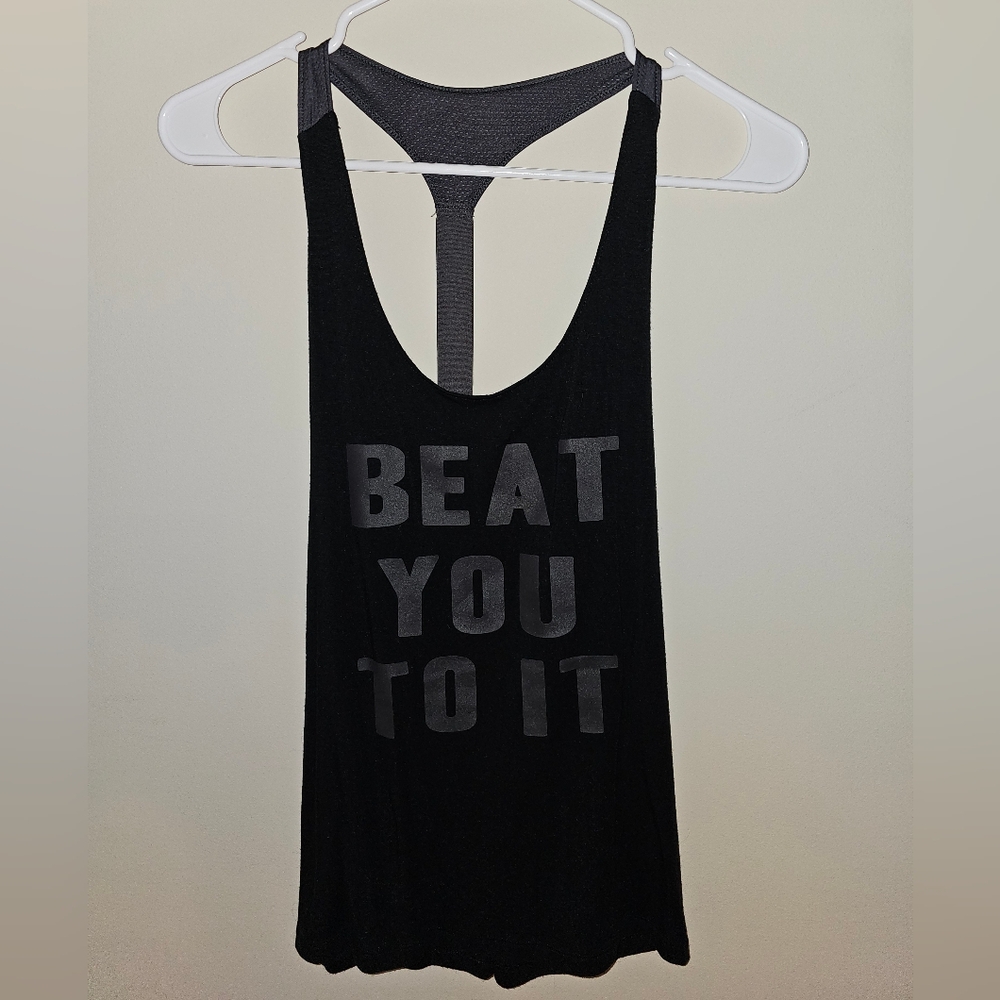 Forever 21 Black Racerback Tank with 'BEAT YOU TO IT' Graphic